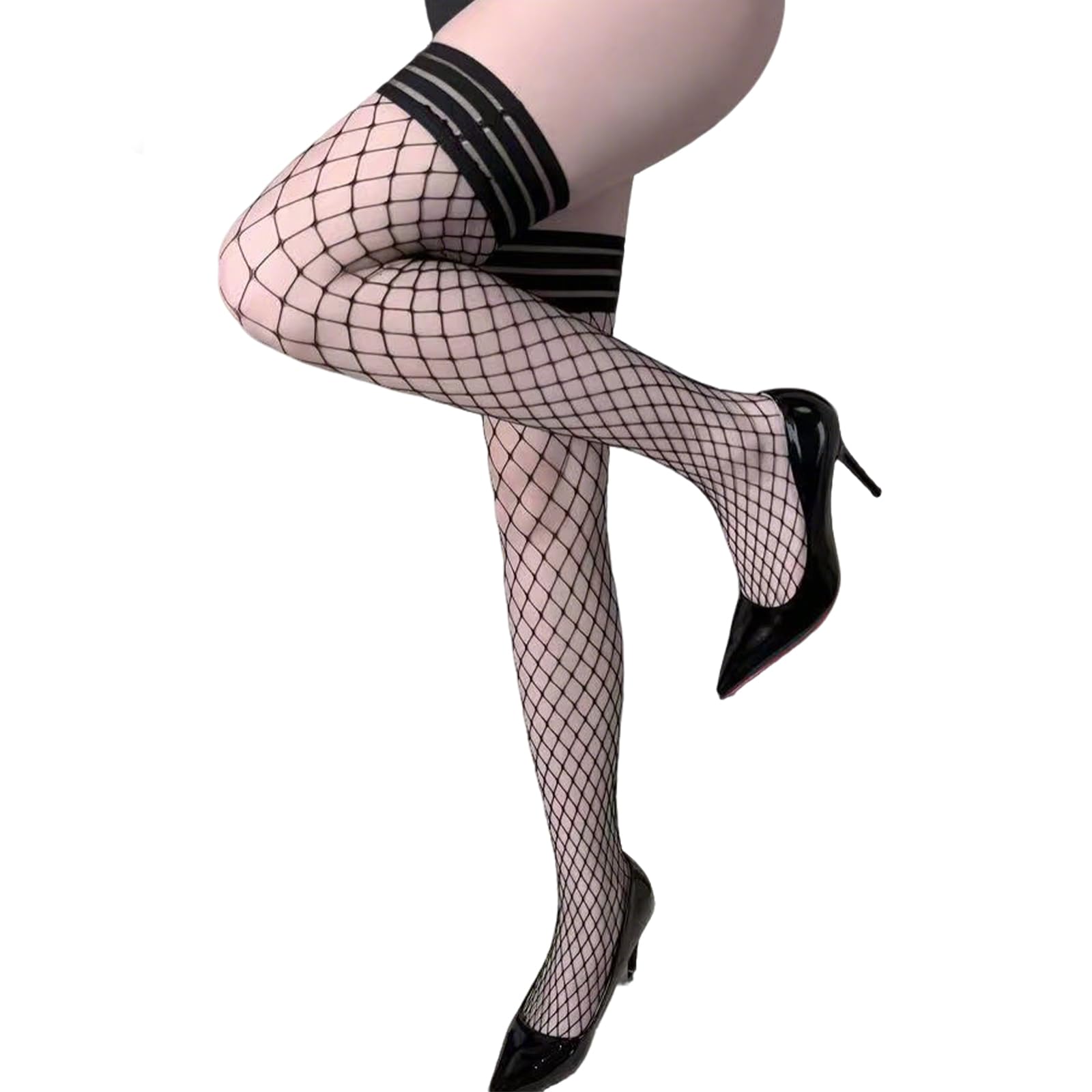 KTGUK Fishnet Stockings,Black Lace Fishnet Thigh High Stockings,Black Anti-skid Hold-Up Tigh High Lace Socks,for Women Cosplay Party Clothing Accessories