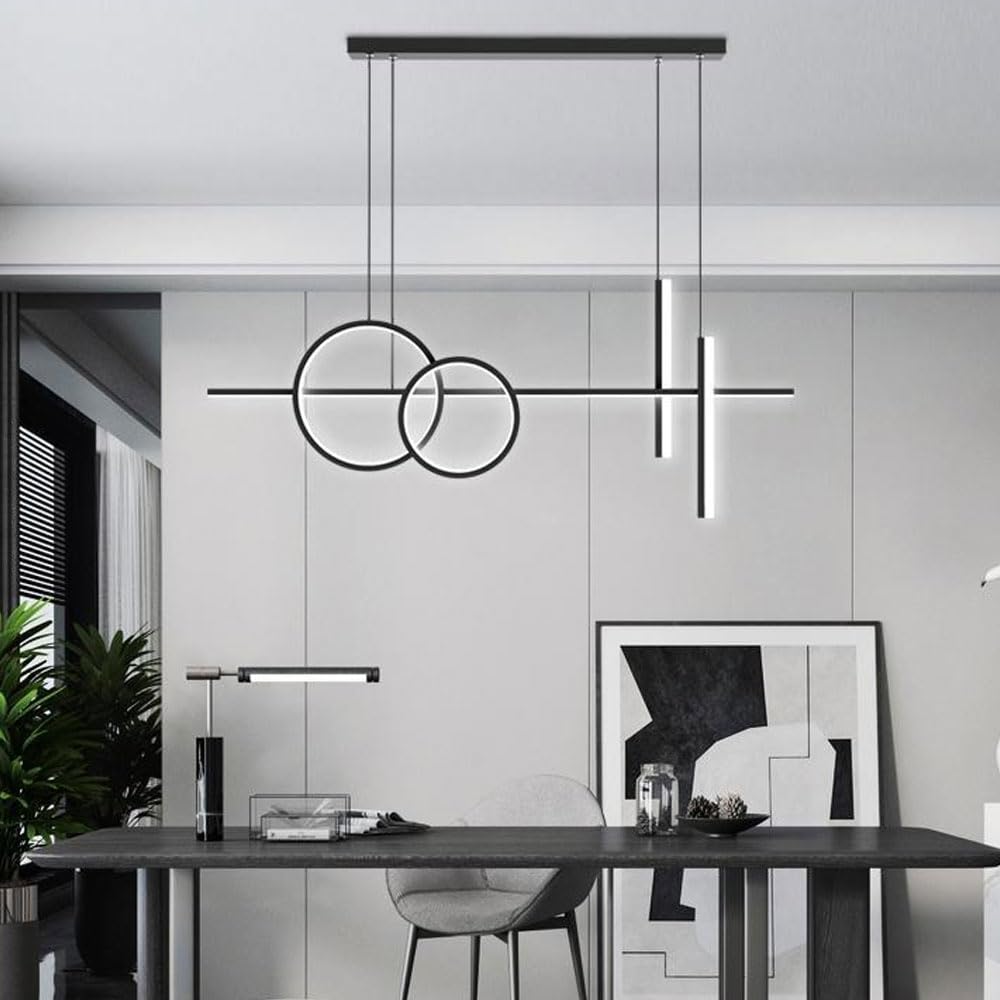 Lampe de table longue à LED noire, suspension moderne pour bureau et cuisine