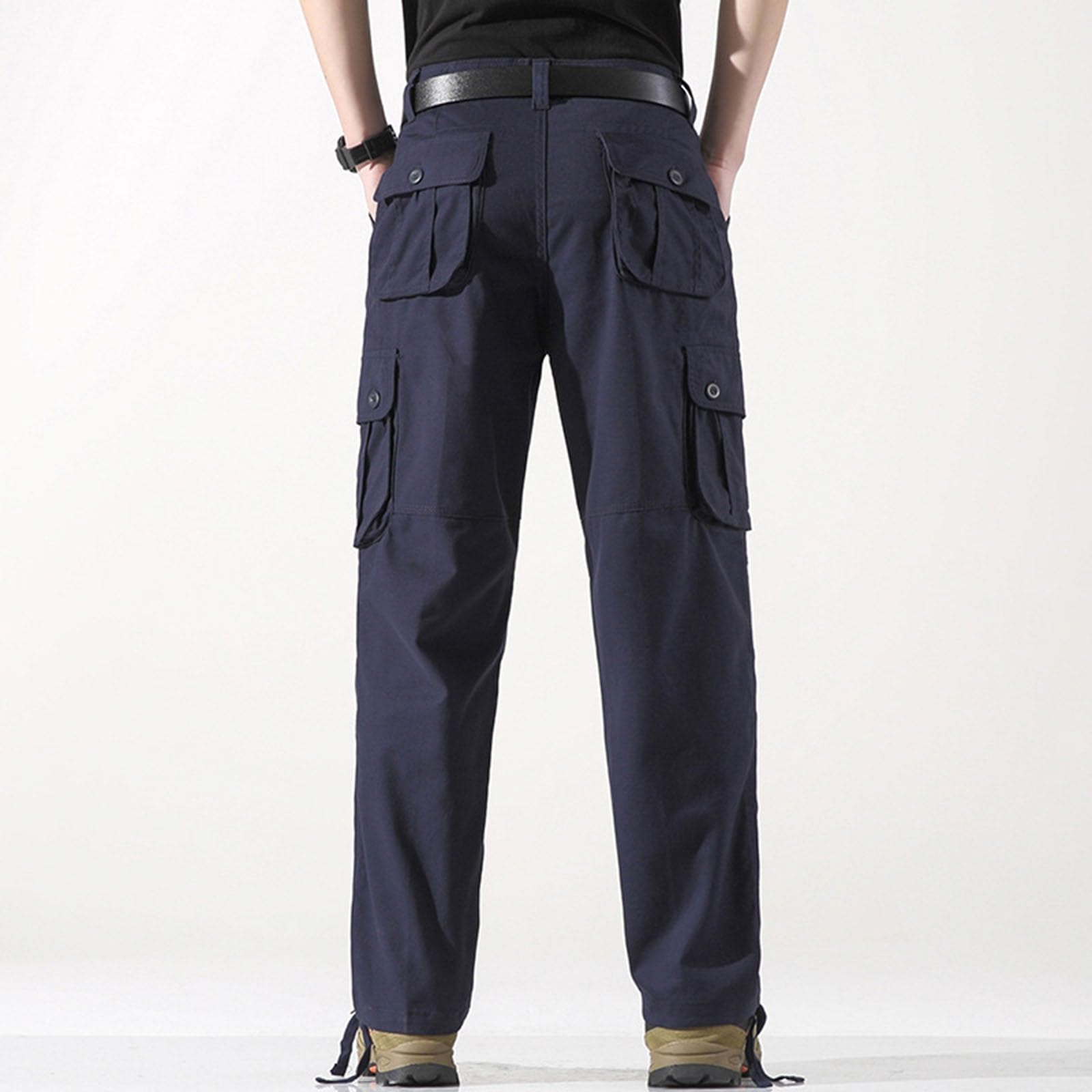 Generisch Pantalones cargo para hombre holgados: pantalones de trabajo con muchos bolsillos, pantalones rectos de pierna recta, pantalones de senderismo ligeros, transpirables, pantalones de trekking