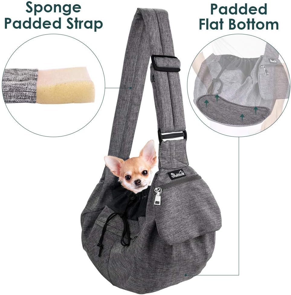 AUTOWT Padded Dog Sling, Dog Papoose Puppy Pet Carrier with Bottom Supported Hands Free Sling Adjustable Shoulder Strap and Bag Opening…