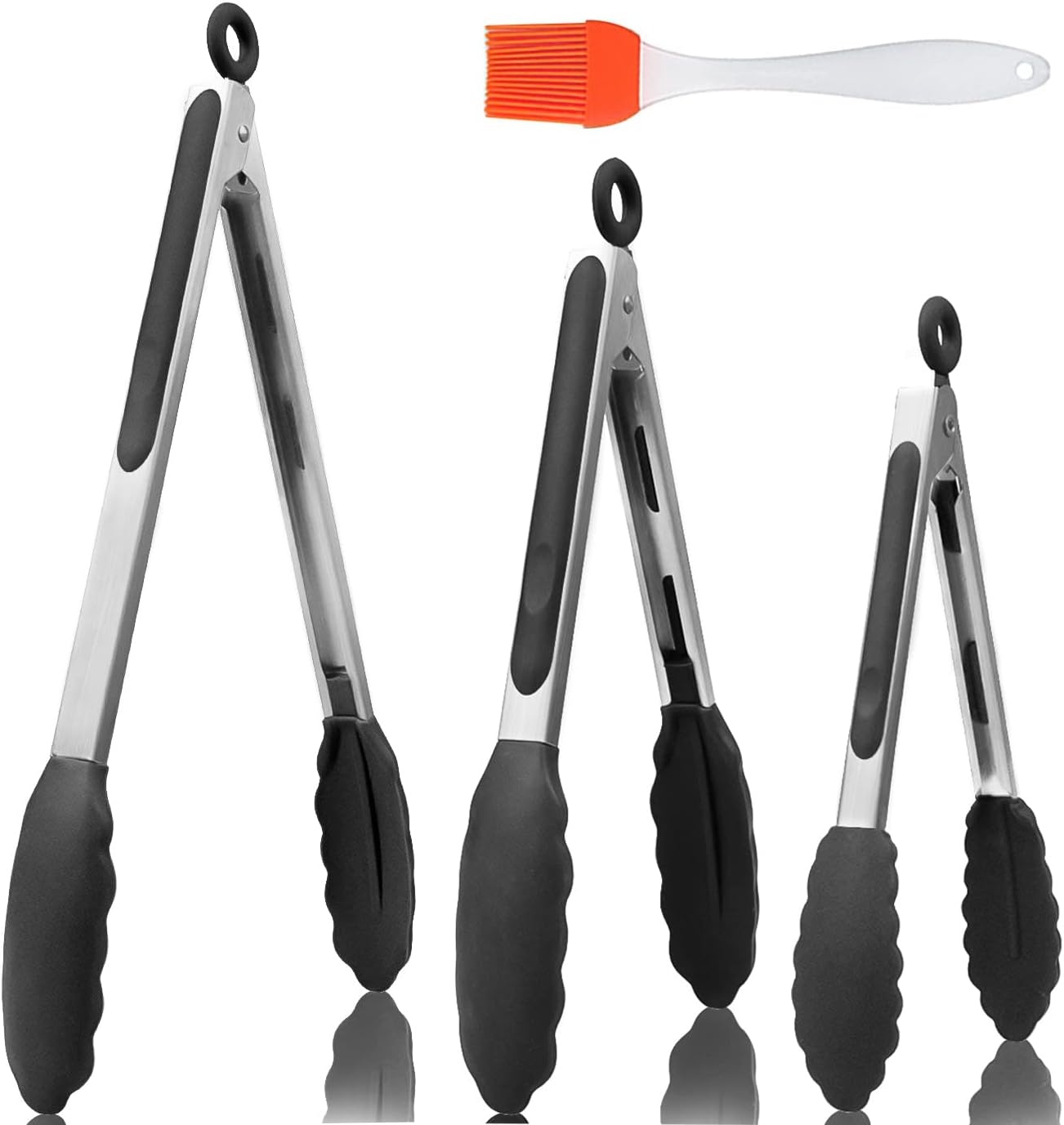 HENSHOW Kitchen Tongs Set of 3, 7, 9 and 12 inches, Premium Stainless Steel Silicone Kitchen Tongs, Non-Stick and Heat Resistant Handle Grill Tongs for Barbecue, Buffet, Salad