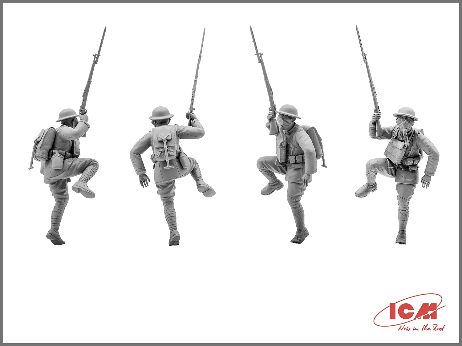 ICM 35704 - Plastic Military Figures Model Kit US Infantry in Gas Masks (1918) (4 Figures) - Scale 1:35