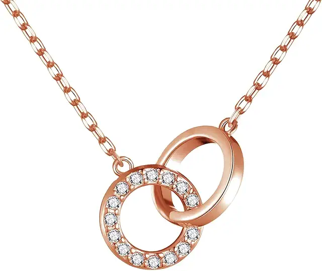 Rose Gold Plated Circle Link Necklace with Zircondia Crystals