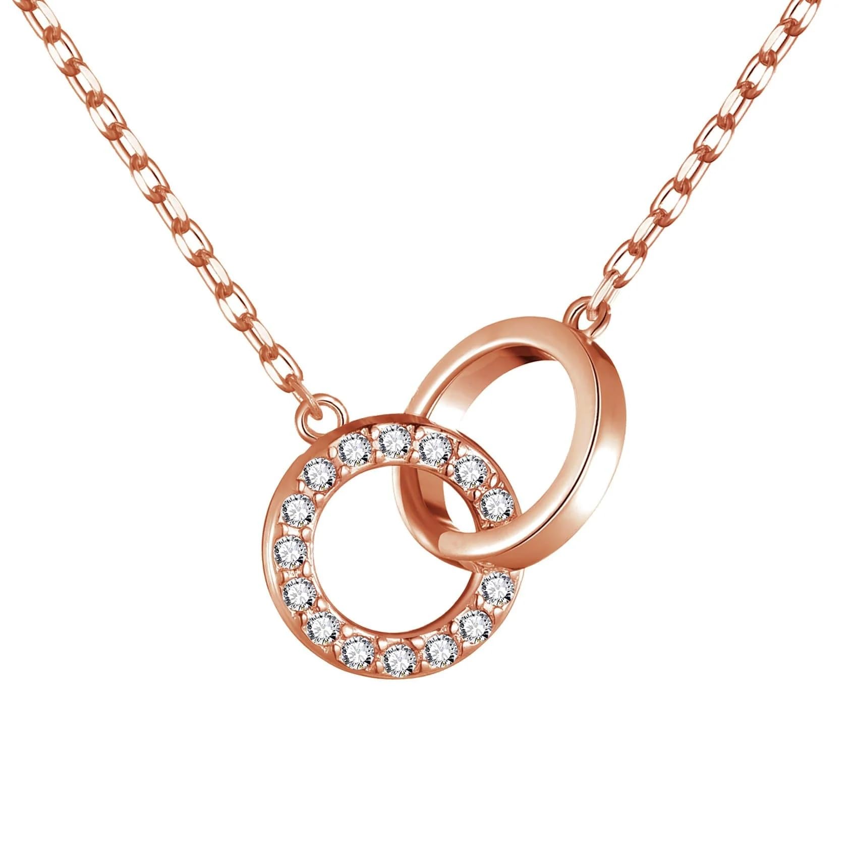 Rose Gold Plated Circle Link Necklace Created with Zircondia® Crystals