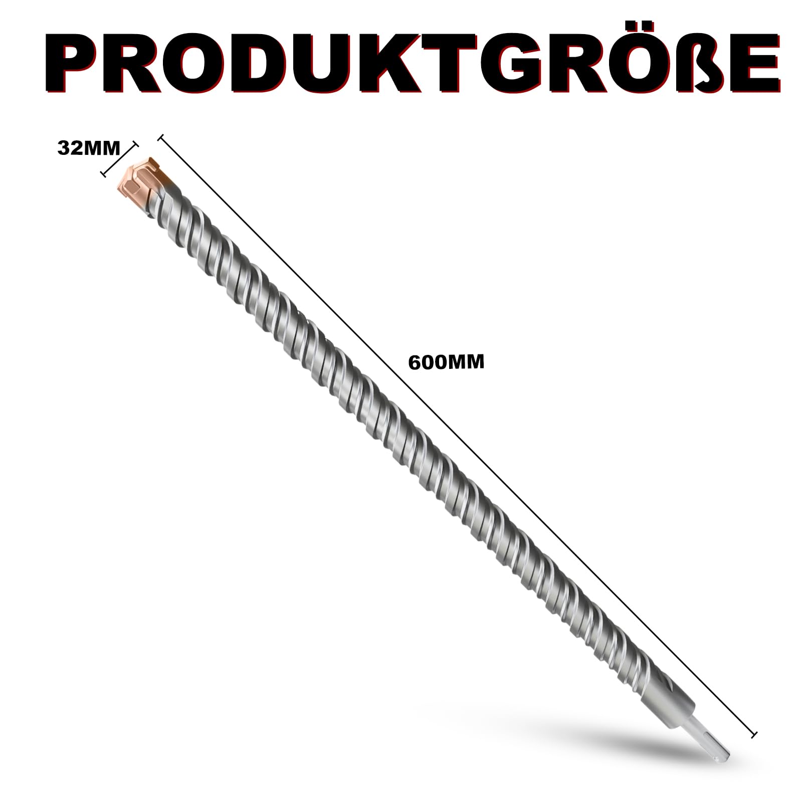 Broca SDS Plus de 32 mm × 600 mm, con 4 cuchillas de metal duro, cabeza con revestimiento, broca de piedra, martillo de hormigón, para piedra, hormigón, piedra natural, pared de ladrillo