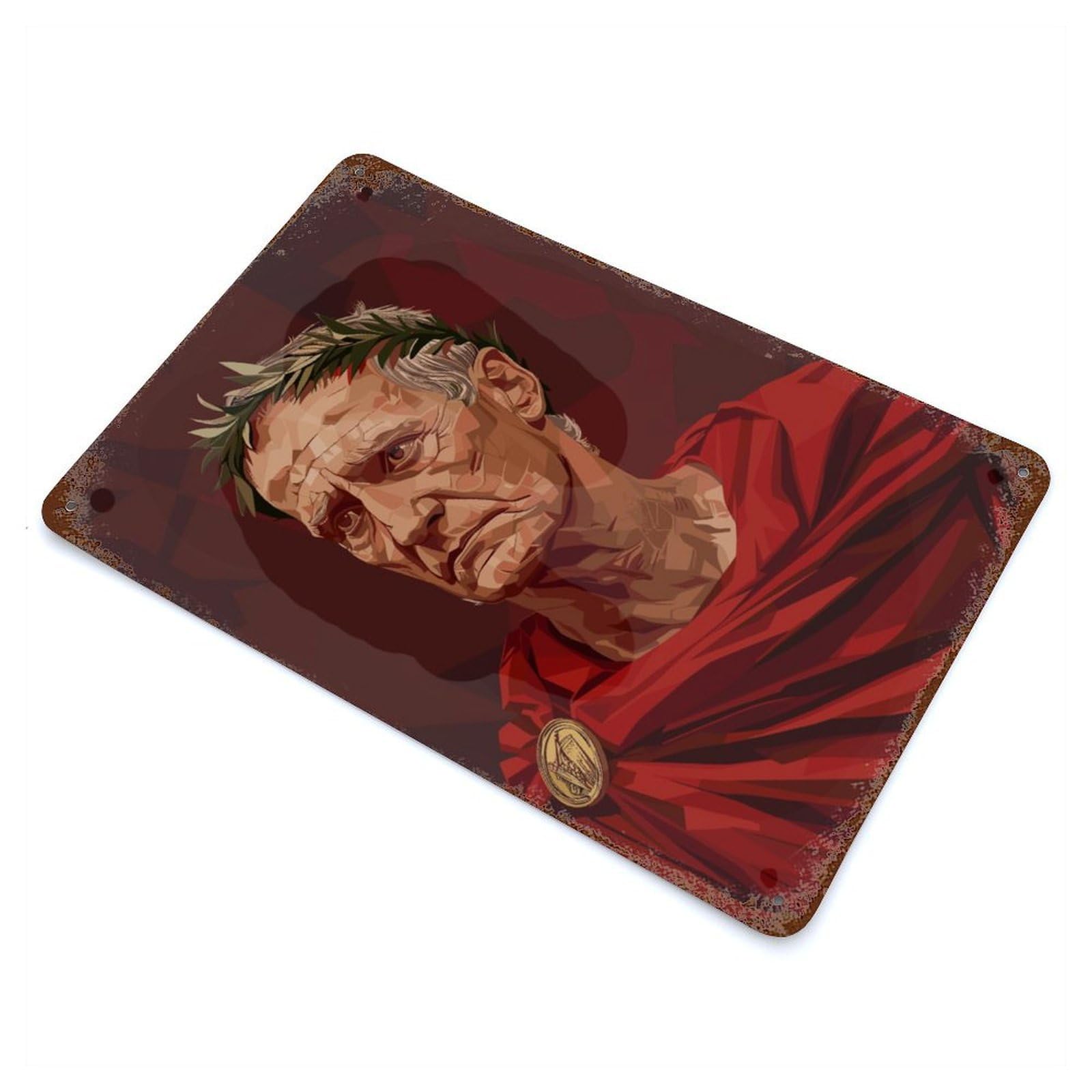 Vintage Rust Metal Sign with Emperor Cicero Portrait Design 11.8"x7.9", for Shed, Workshop And Garage Wall Decor, Classic Wall Plaque