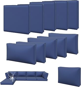 Aoxun 11pcs Patio Cushion Covers Replacement, Waterproof Outdoor Furniture Cushion Covers with Zipper and Non-Slip Bottom, Patio Sofa Couch 3 Sizes for Patio Sectional, Covers Only Navy
