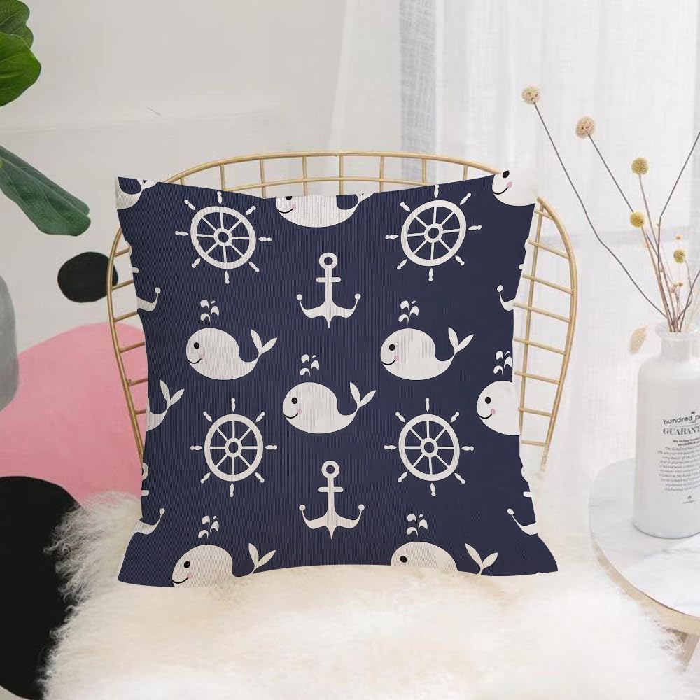 HYOSXW Cushion Cover,Throw Pillow Case Home Decorative for Living Room Bedroom Sofa Chair 16X16 Inch,Maritime mood Seamless l pattern with whales wheels anchors; deep blue color,Pillowcase 40X40cm
