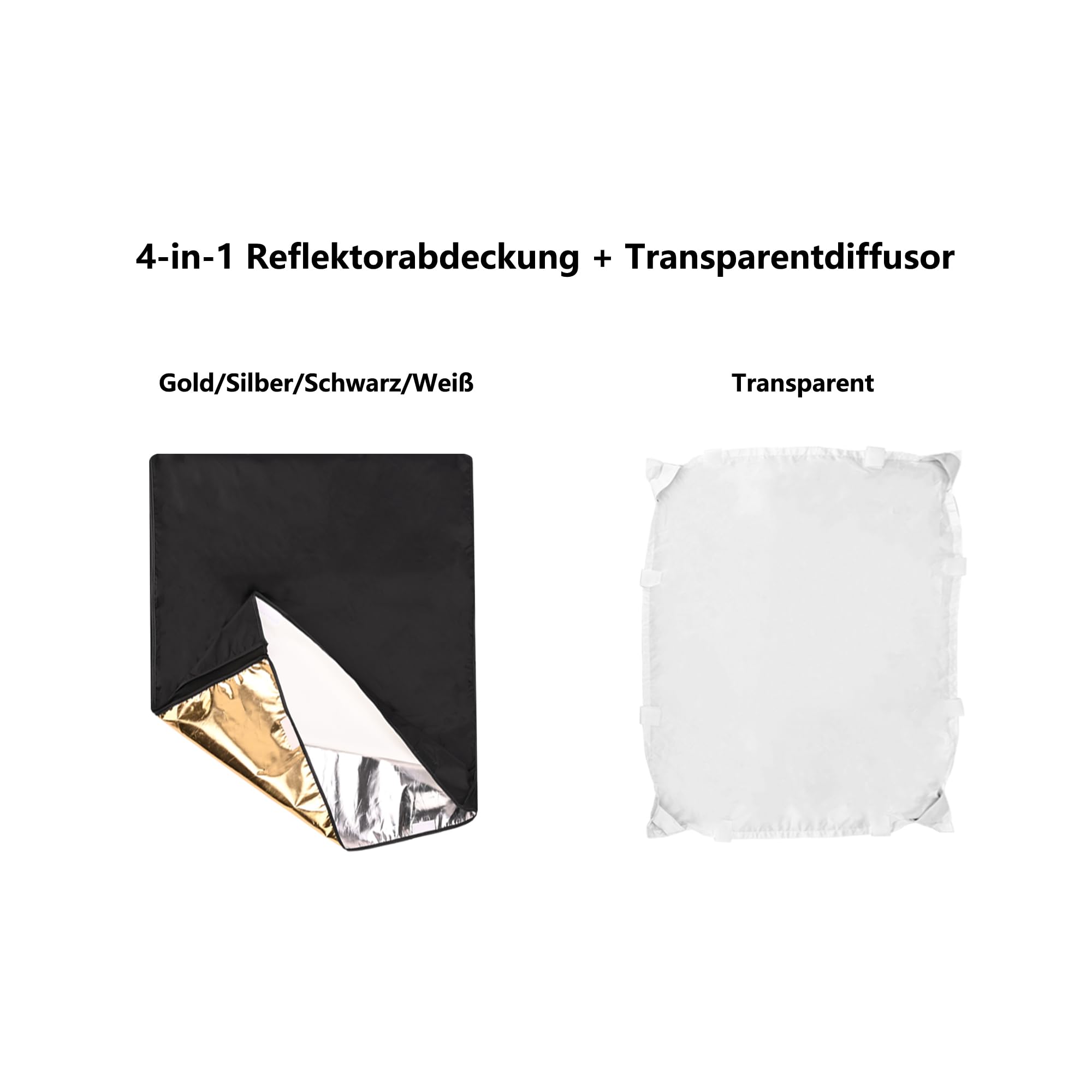 Fotografie-Lichtreflektor-Flaggen-Set, 75 x 90 cm, 4-in-1 Diffusor in Gold/Silber/Schwarz/Weiß und lichtdurchlässiger Diffusor, Faltbarer Edelstahlrahmen