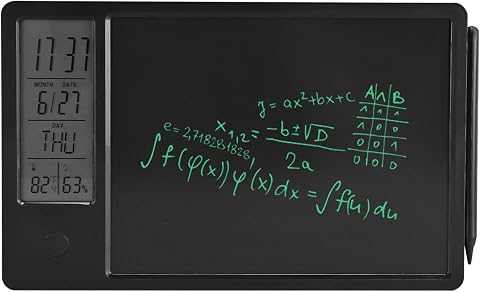 XUMIUZIY Tavoletta Cancellabile Ricaricabile per Scrittura LCD da 10 Pollici con Orologio Digitale per Studenti e Professionisti (BLACK)