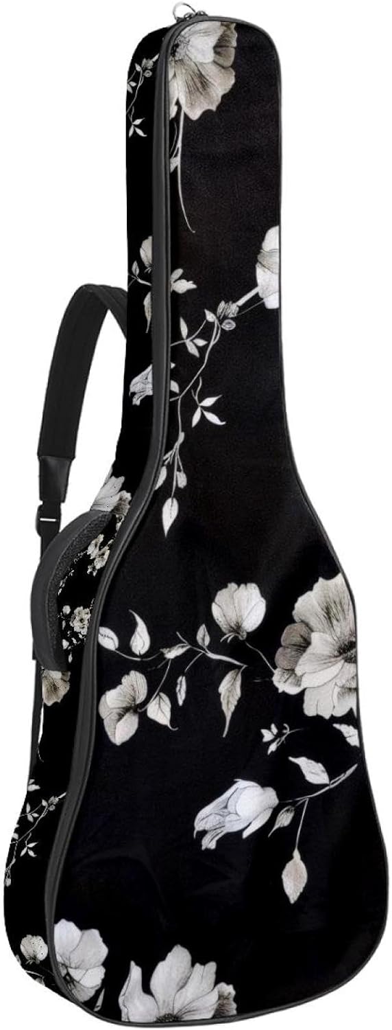 Acoustic Guitar Bag, 40 41 42 Inch Guitar Case Cover Soft Guitar Gig Bag for Acoustic Electric Bass Classical Guitar, Black Floral