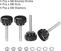 Vista 4 de Uxcell 4 juegos de perillas estriadas con tornillos de pulgar y tuercas, rosca macho métrica M6 x 35 mm, cabeza de plástico de 25 mm, perillas