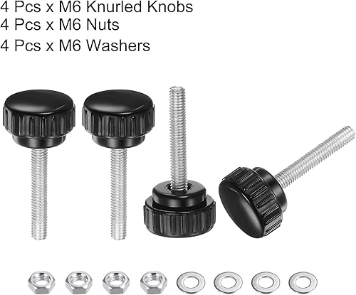 Miniatura 4 de uxcell Juego de 4 perillas moleteadas de rosca macho M6 x 1.378 in, tornillos de pulgar con tuercas y arandelas, perilla de sujeción de agarre de