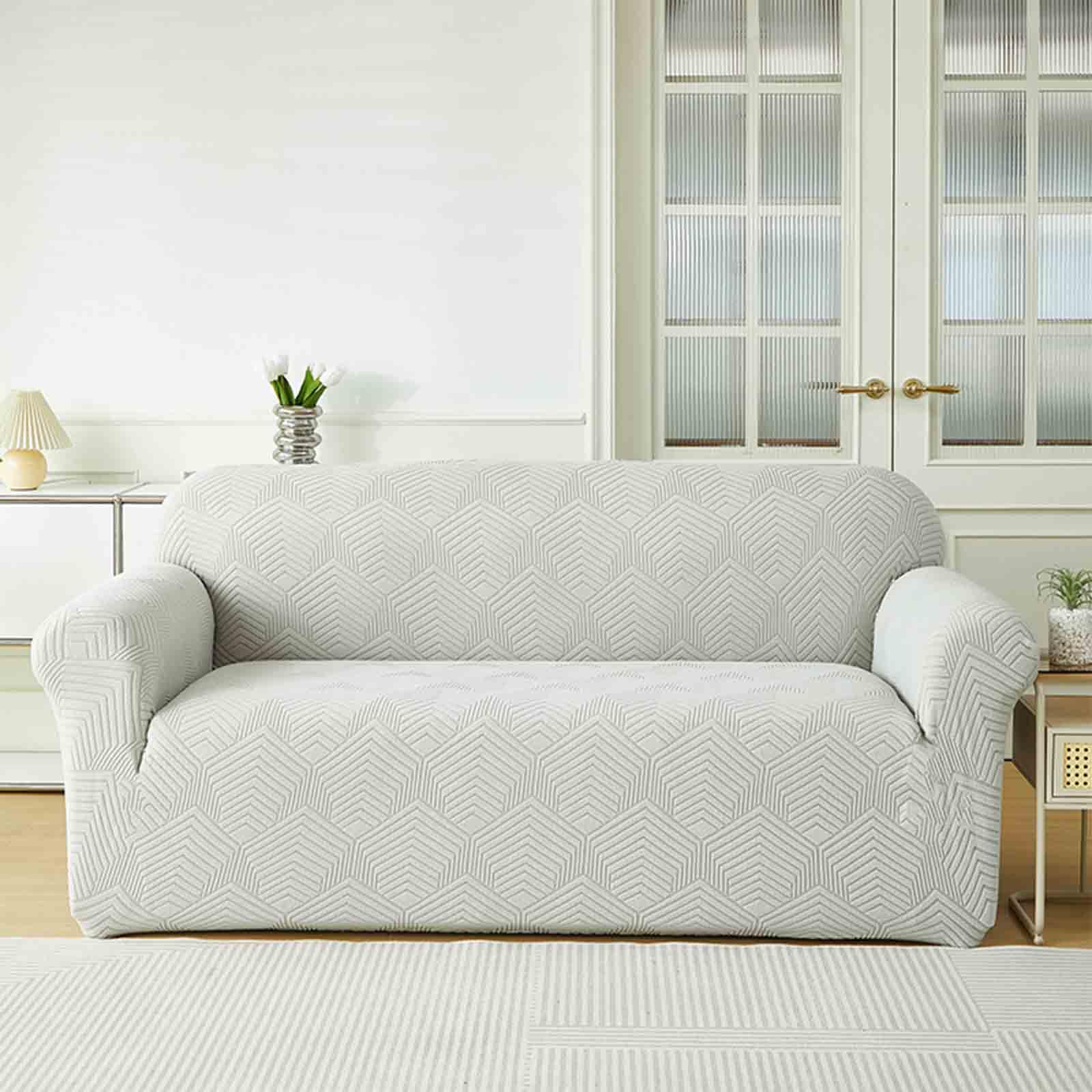 Housse de canapé 2 places jacquard extensible et lavable gris clair