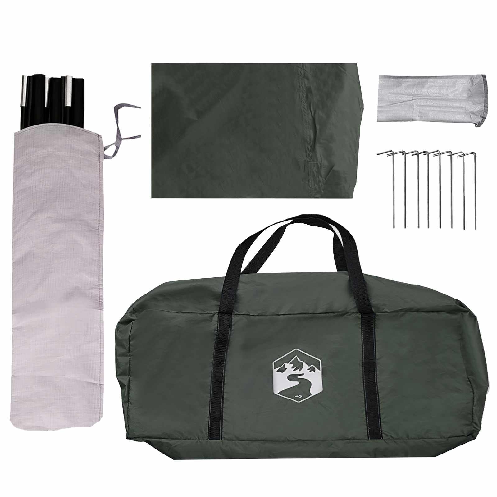 Vordach für Auto, Polyester, Stahl, 518 x 580 x 215 cm, Armeegrün | Komplettes Set mit 8 Abspannseilen, 8 Heringen, Tragetasche, wasserdicht, einfache Montage
