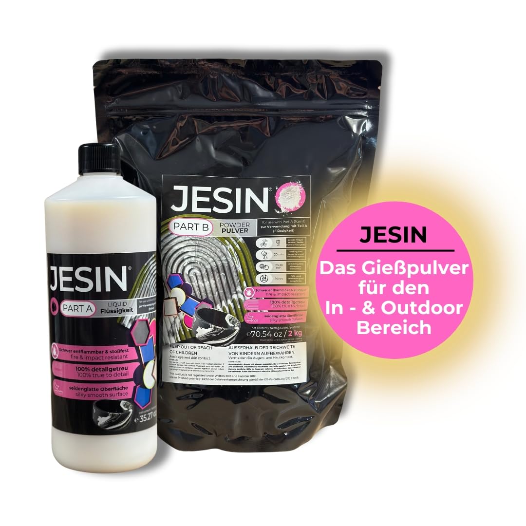 COLORBERRY JESIN 6kg Set - Gießpulver weiß Alternative aus 4kg Pulver & 2kg Gießmasse - Ersatz für Bastelbeton, Reliefgießpulver weiß, Resin & Gießbeton - Für Schmuckherstellung, Kunstwerke Gießharz