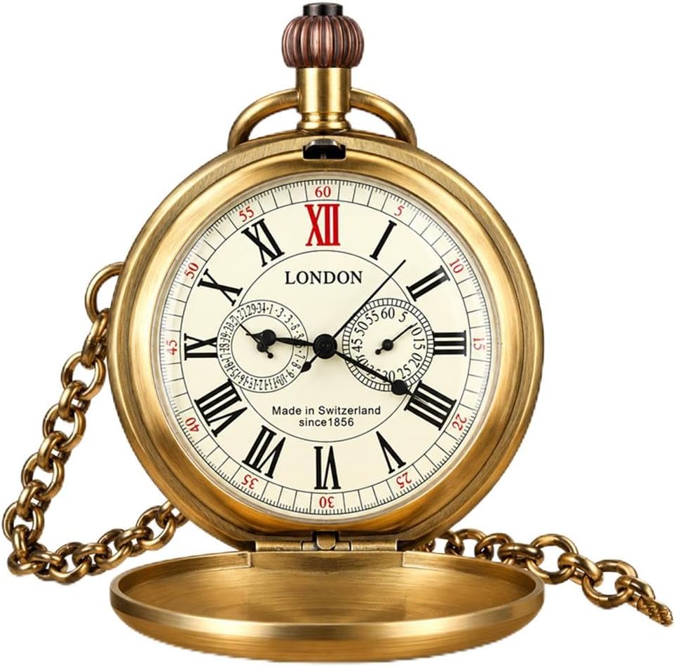 Vintage Copper Train London Design Hand Winding Mechanical Pocket Watch Mens Watches