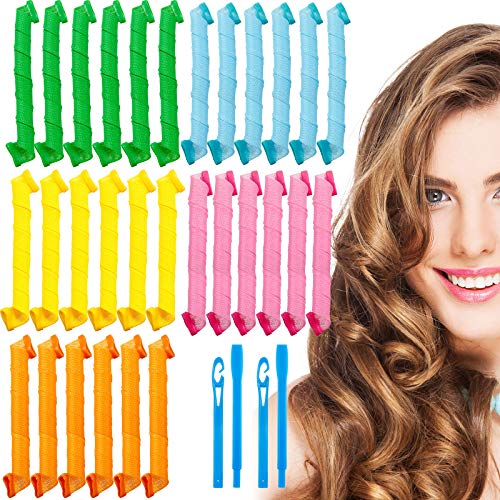 30 Pieces Hair Curlers Spiral Curls Styling Kit Spiral Curlers Hair Rollers No Heat Hair Curlers with 2 Pieces Styling Hooks for Extra Long Hair Most Kinds of Hairstyles (55 cm)