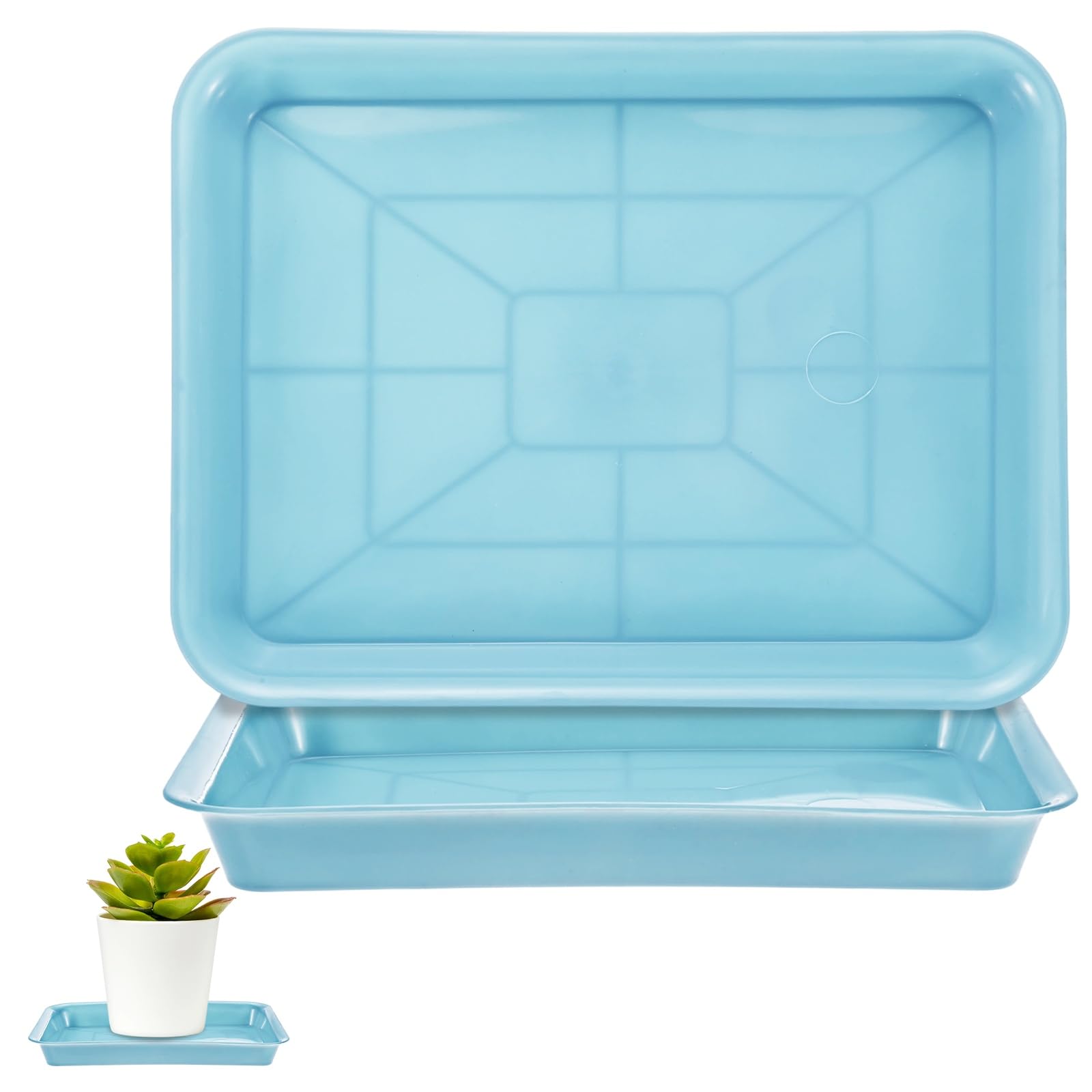 M METERXITY 2-Pack Plastic Plant Saucers, 4.5 x 6.1 Inch ID Rectangular Plant Pot Water Trays for Indoor/Outdoor, Flowerpot Drip Tray [5.3 x 7.1 Inch OD, Blue]