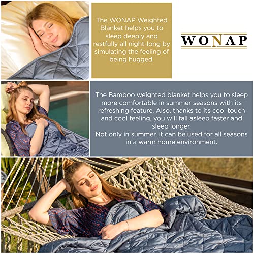 Wonap Bamboo Weighted Blanket | 100% Natural Bamboo Cooling With Premium Glass Beads | 15 Lbs | 60"X80" Queen Size | For Adult And Kids | Heavy Blanket | Folkstone Grey #TOP3