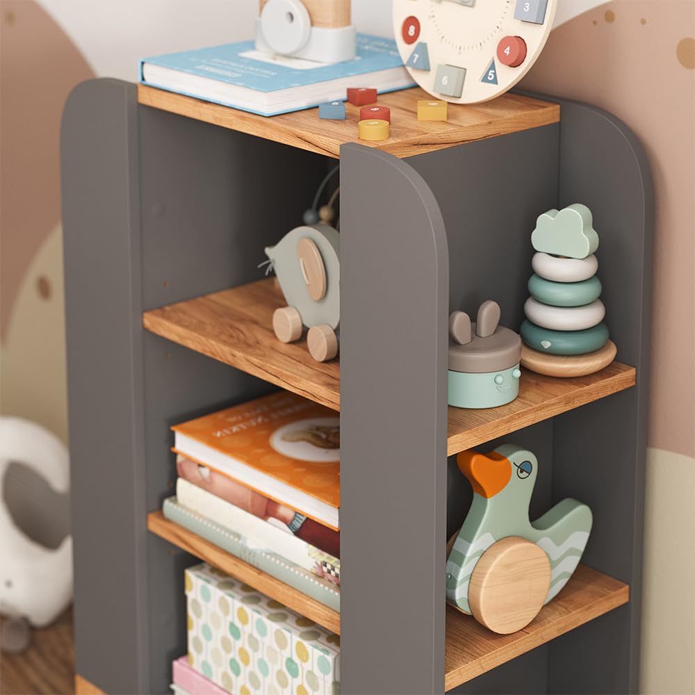 VitaliSpa Libreria bambini Malia, Artigiano/grigio, 60 x 88 cm con 9 scomparti, con ripiani regolabili in altezza e spazio aperto per riporre gli oggetti
