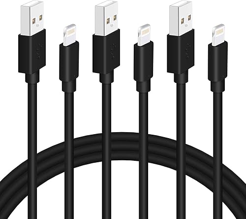 Cable de carga negro para iPhone, paquete de 3 cables de carga rápida con certificación MFi de 6 pies, sincronización de datos a USB-A, compatible