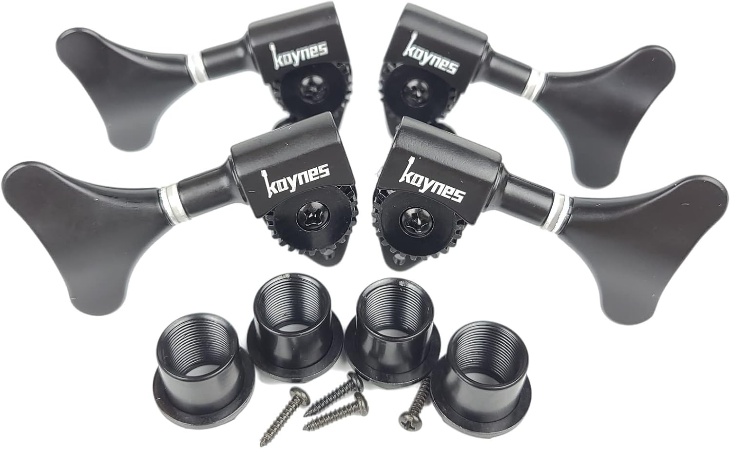 KAYNES 1:24 Ratio Silver Electric Bass Guitar Machine Heads Tuners Guitar Tuning Key Pegs Open Gear Replacement for Jazz Precision (4 for Right, Chrome)
