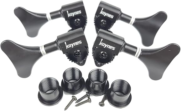 KAYNES 124 Ratio Electric Bass Guitar Machine Heads Tuners Guitar Tuning Key Pegs Open Gear Replacement for Jazz Precision 2R + 2L, Black