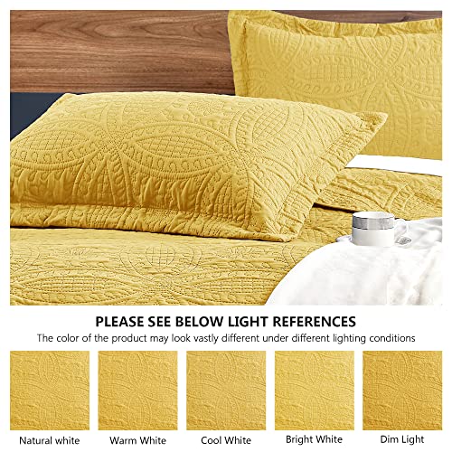 Love's Cabin King Size Quilt Set Yellow Bedspreads - Soft Bed Summer Quilt Lightweight Microfiber Bedspread- Modern Style Coin Pattern Coverlet For All Season - 3 Piece (1 Quilt, 2 Pillow Shams) #TOP4