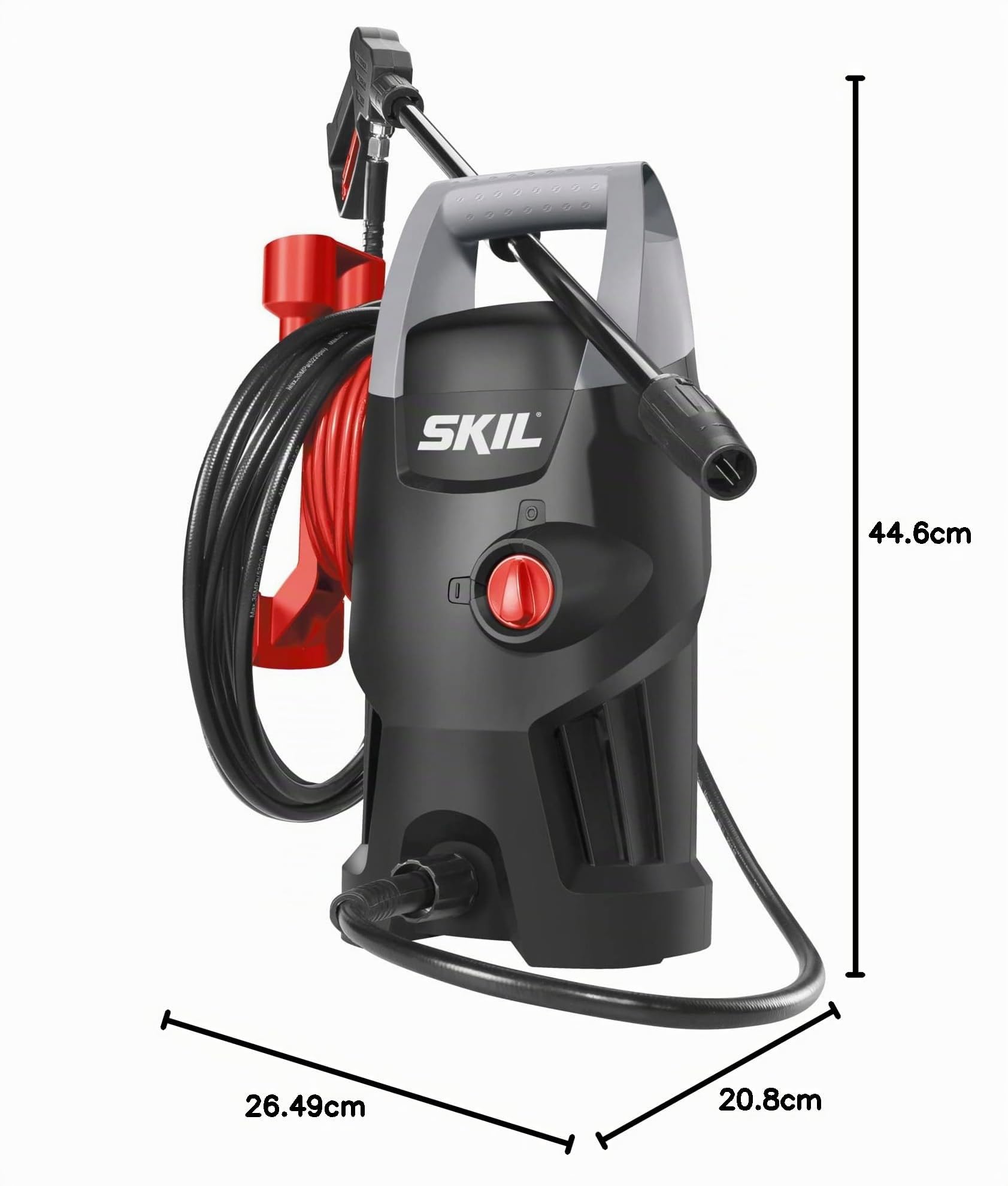 Skil 0761AA - Hidrolimpiadora de Alta presión (1400 W, 105 Bar, 370 l/h, Rango de operación de 11 m, Pistola de gatillo, Botella de detergente, Lanza)