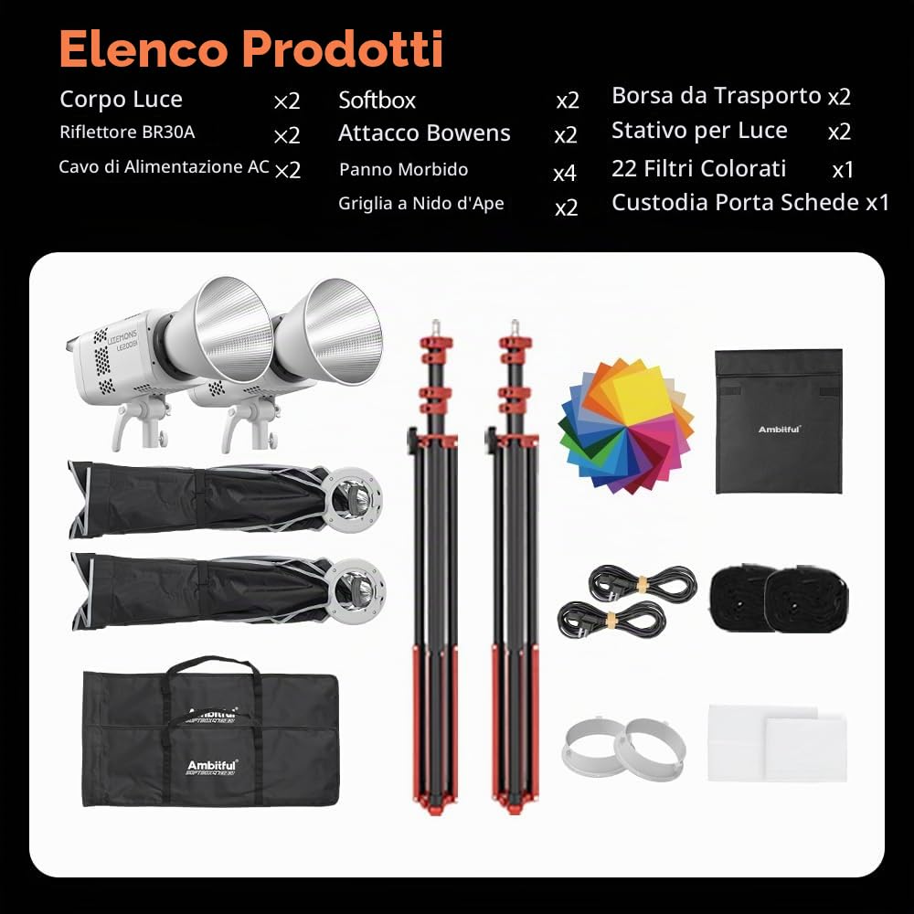 GODOX LE200Bi 220W Kit luce video LED COB bicolore con 90×60cm softbox a sgancio rapido, stativo da 280 cm / 9,18 piedi, 2800K-6500K, CRI 98+, Bluetooth/DMX per studio, produzione video YouTube bian