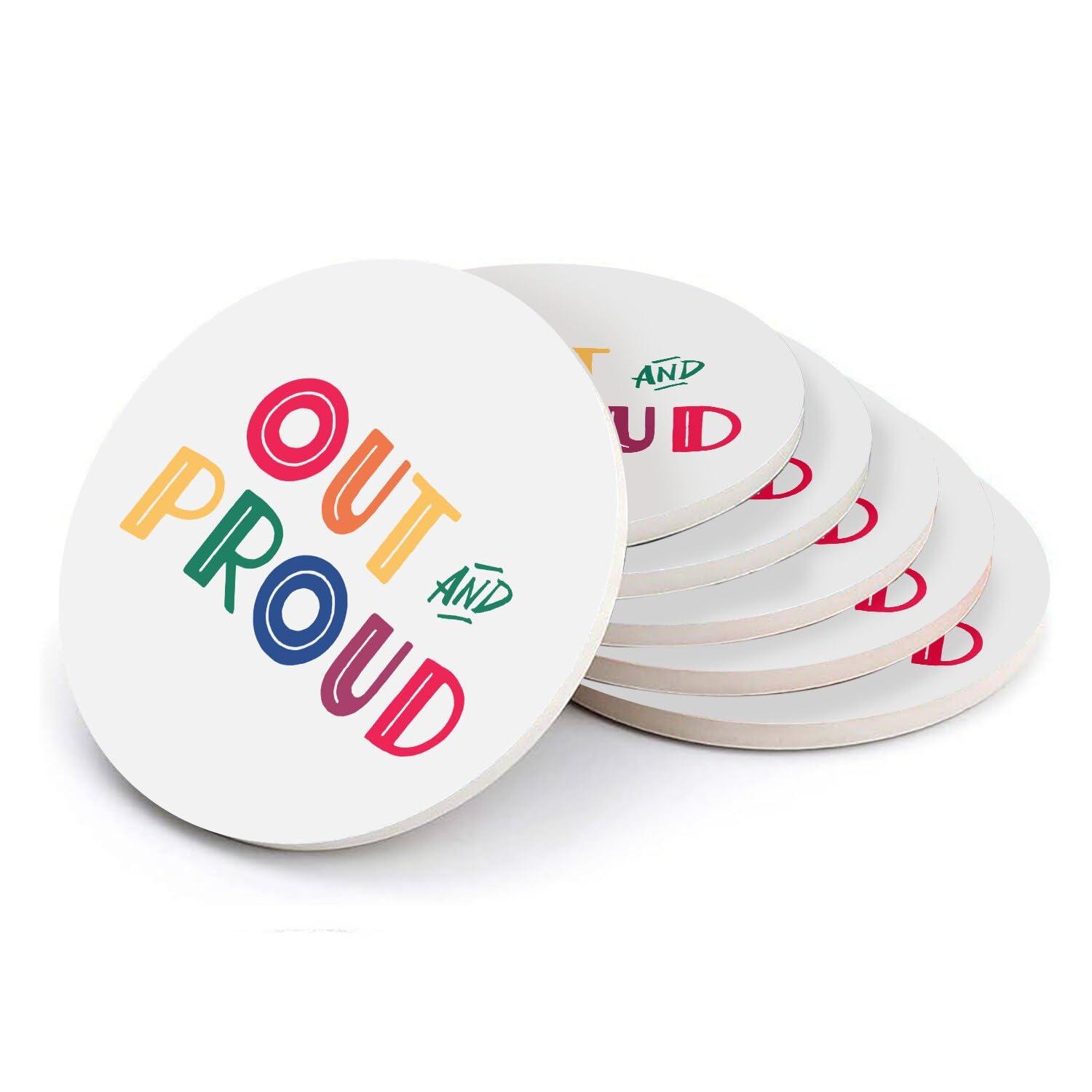 Sous-verre ronds en céramique Arc-en-Ciel LGBT Lot de 6 dessous de verre Pride 108x108mm