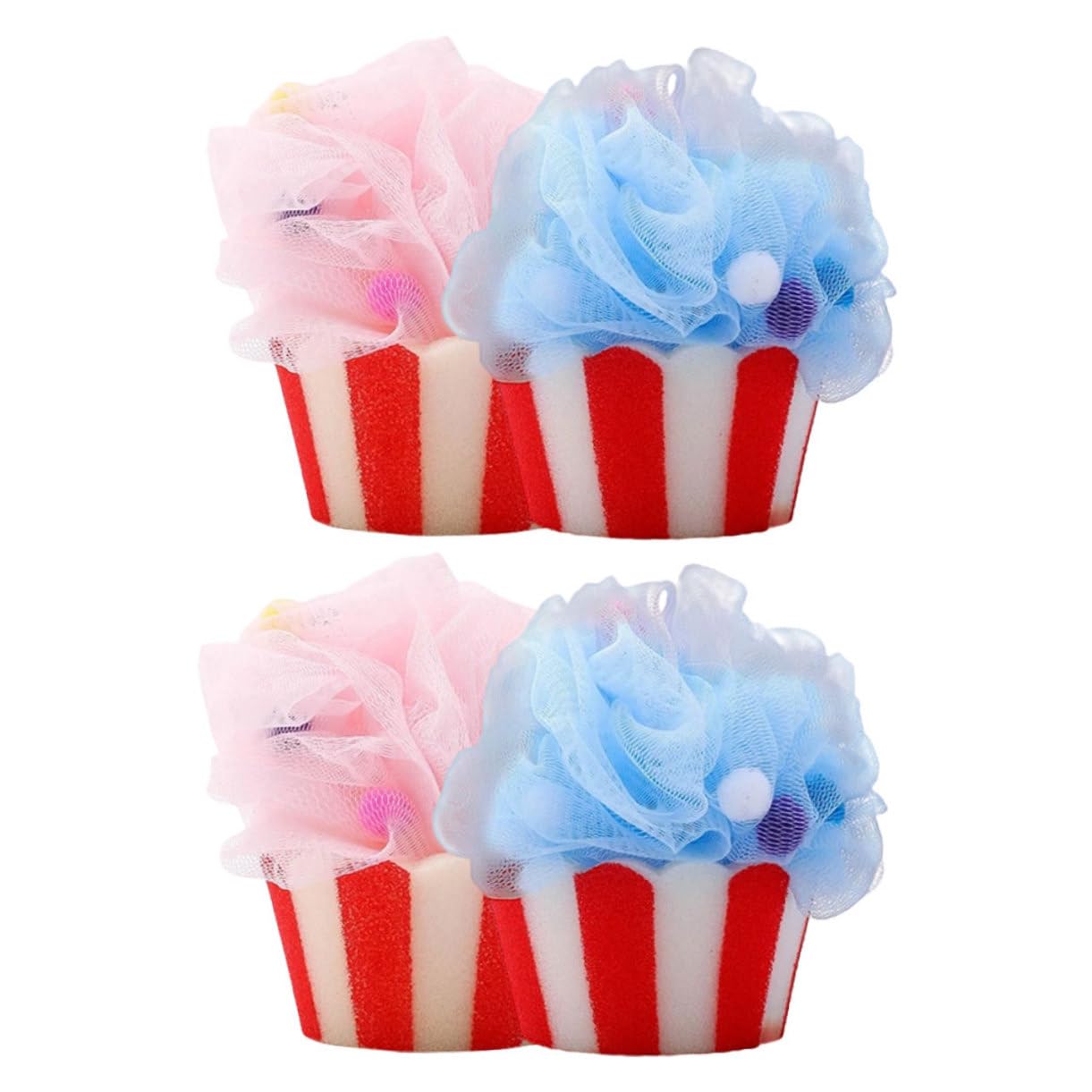 FOMIYES 4Pcs Cute Ice Cream Bath Sponge Soft and Gentle Exfoliating Shower Mesh Ball for Travel Friendly Loofah Accessories Fun Bath Striped