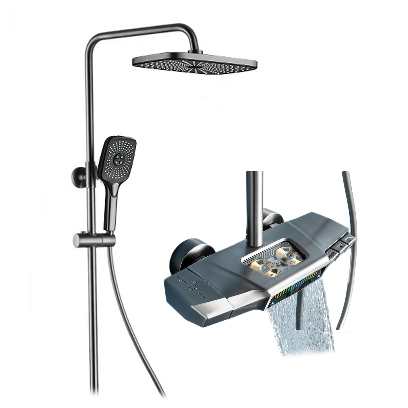 Ensemble de robinet de douche de salle de bain gris avec système thermostatique 40°C complet