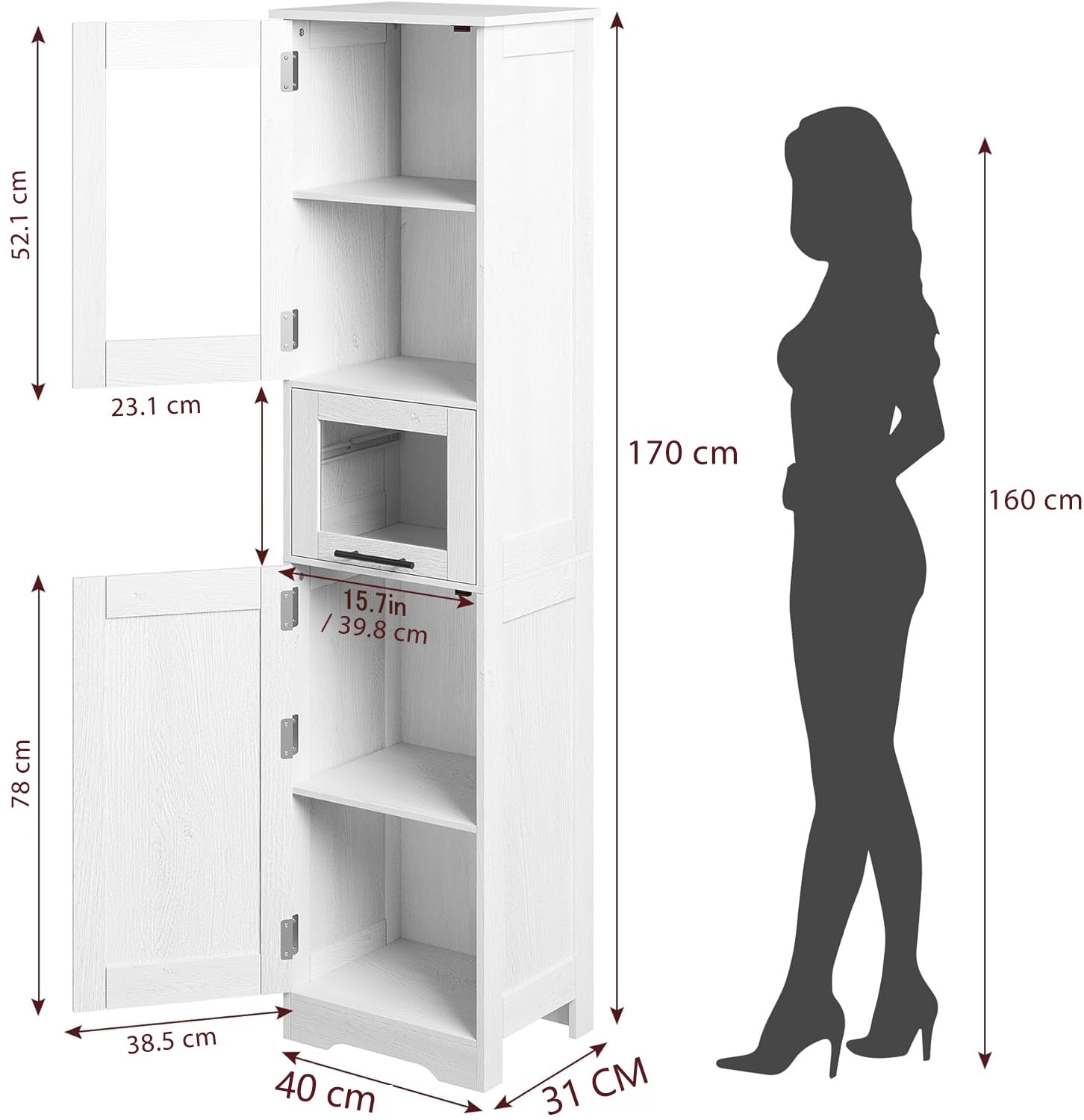 Linie Lado zwevende badkamerkast mat wit 35 x 30 x 170 cm