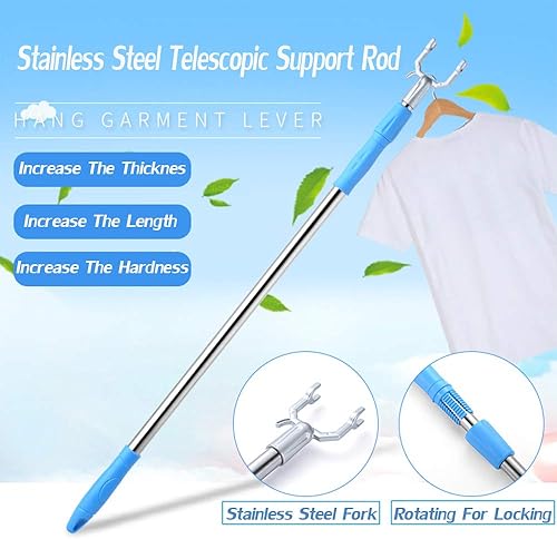 Miniatura 2 de Poste de alcance con gancho 55 "largo poste armario gancho extensible herramienta de alcance palo para área alta - azul