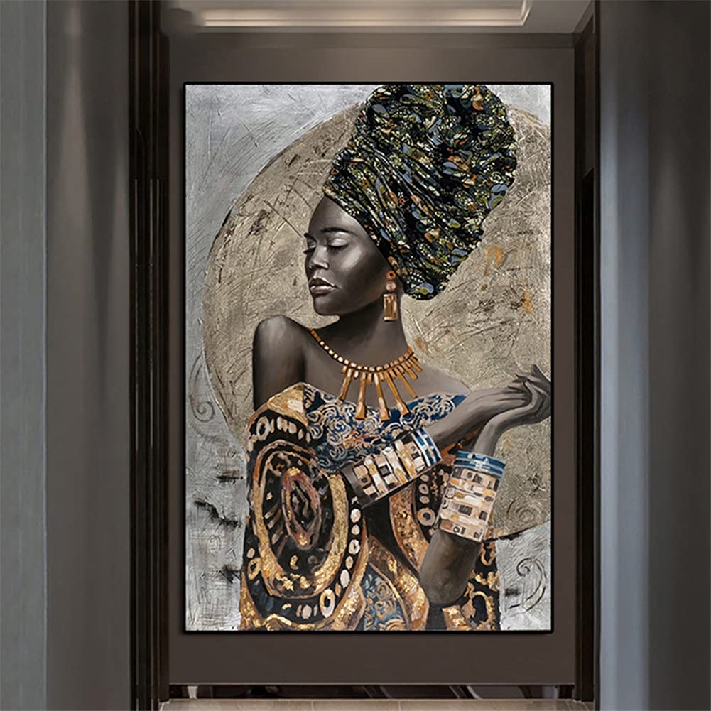 Diamond Painting, Broderie Diamant Kit, femme africaine Peinture Diamant 5D Complet, Peinture Numero Adulte enfant, Diamant Peinture Grand Format DIY Diamond Painting Strass Kits-Round drill,70x90cm