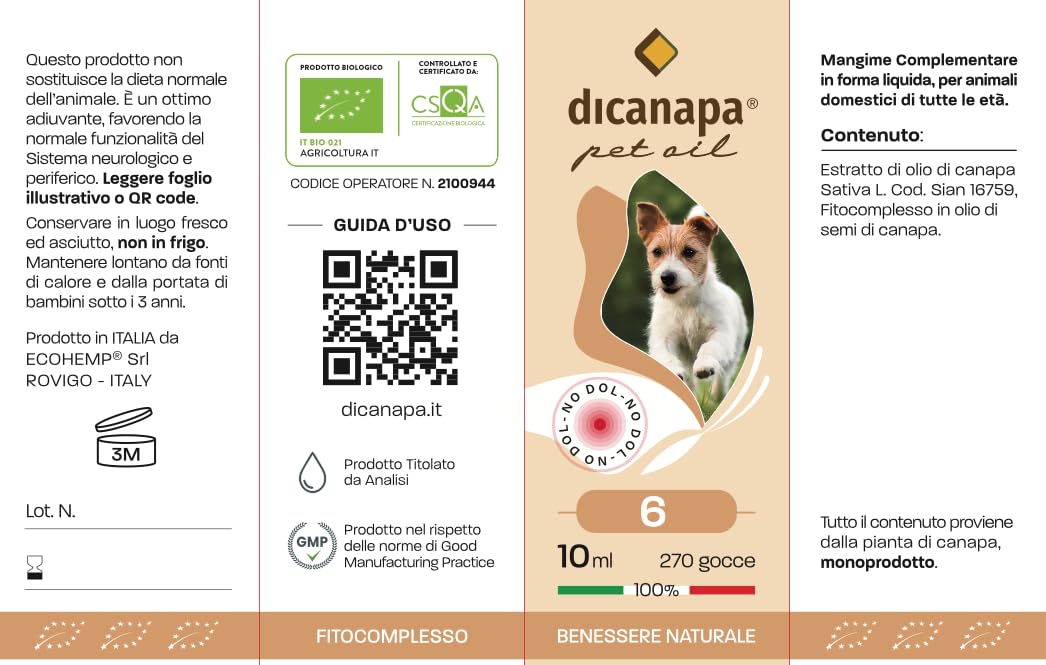 dicanapa® Pet Oil Gatto e Cane fino ai 21 Kg Made in Italy