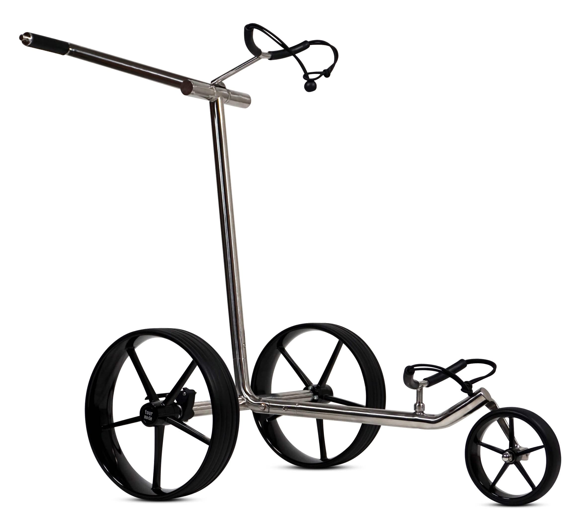 tour made HC3X Premium Golf Pushtrolley I klappbar & zerlegbar I 3 Rad | edles Design I manueller Golftrolley aus Edelstahl I inkl. Transporttasche, Schirm- & Scorehalter I Deutsche Markenqualität