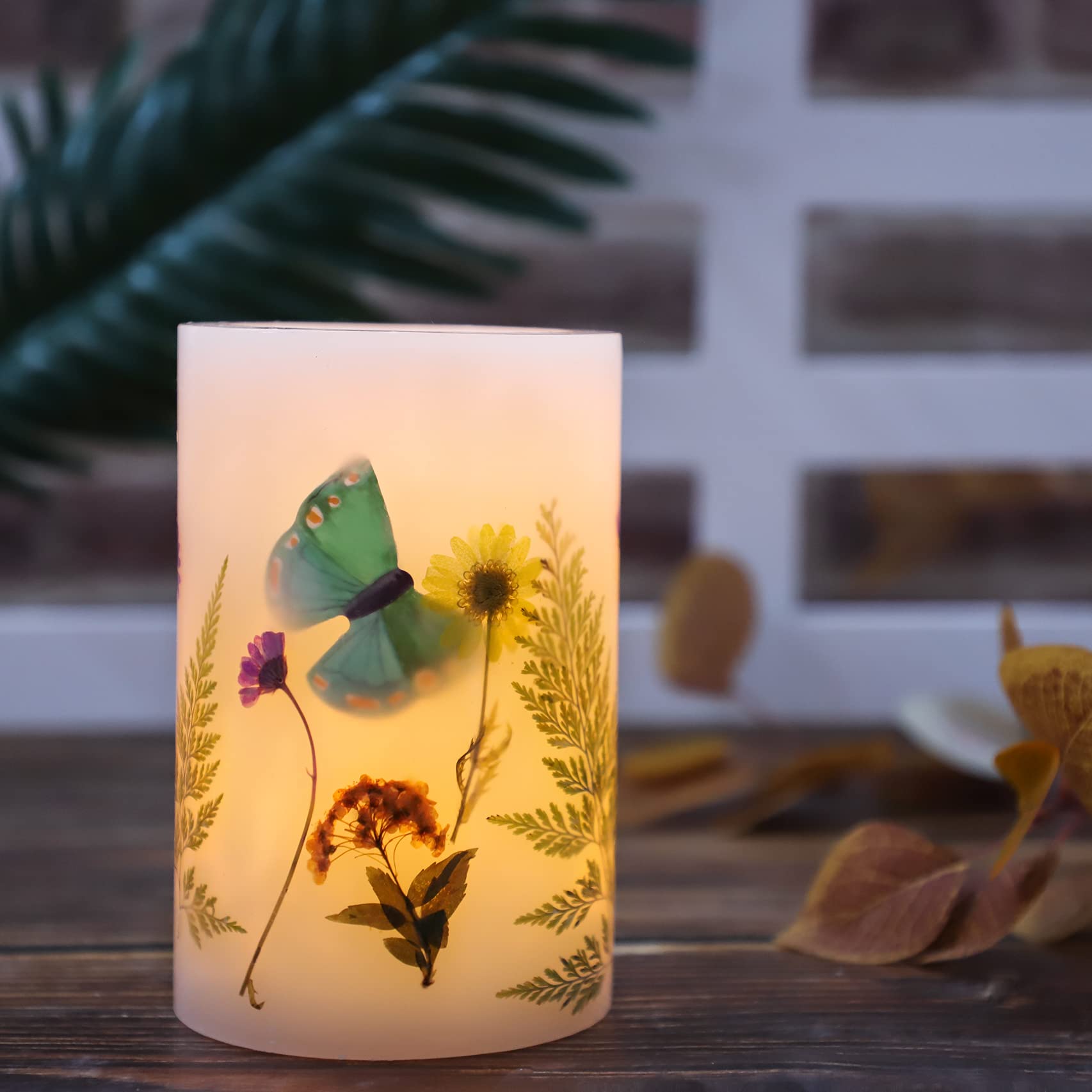 Silverstro Christmas Butterfly Flameless Candle Real Wax Blink Battery Operated Candle For Wedding Home Wedding Room Botanical Holiday Decor Set Of 1d4 X H6
