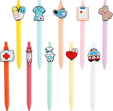 QPIXVB 10PCS Nurse Pens,Nurses Week Gifts,School Nurse Appreciation Gifts,Medical Assistant Gift,Cna Accessories for Work,Nurses Essentials Accessories for Work,Cute Nursing Pens Set,Gel Black