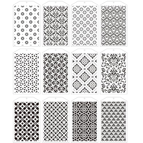 AFRITEE Floral Stencils for Painting - 12 Pcs Damask Floral