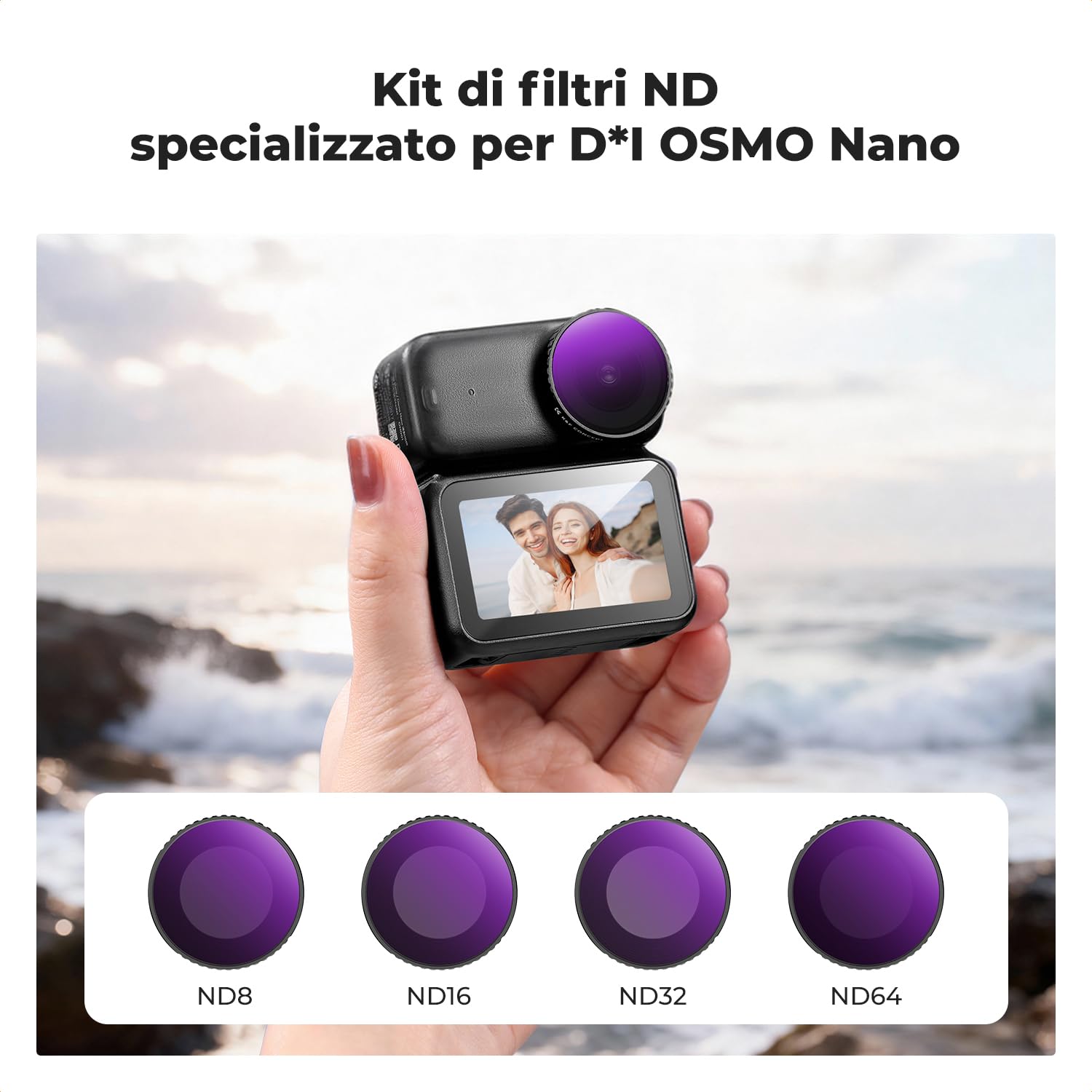 K&F CONCEPT Set di Filtri ND Compatibile con Fotocamera Vlogging DJI Osmo Nano, 4 Pezzi Filtri ND8 ND16 ND32 ND64 in Vetro Ottico HD Multirivestito, Accessori per Obiettivo di Action Camera