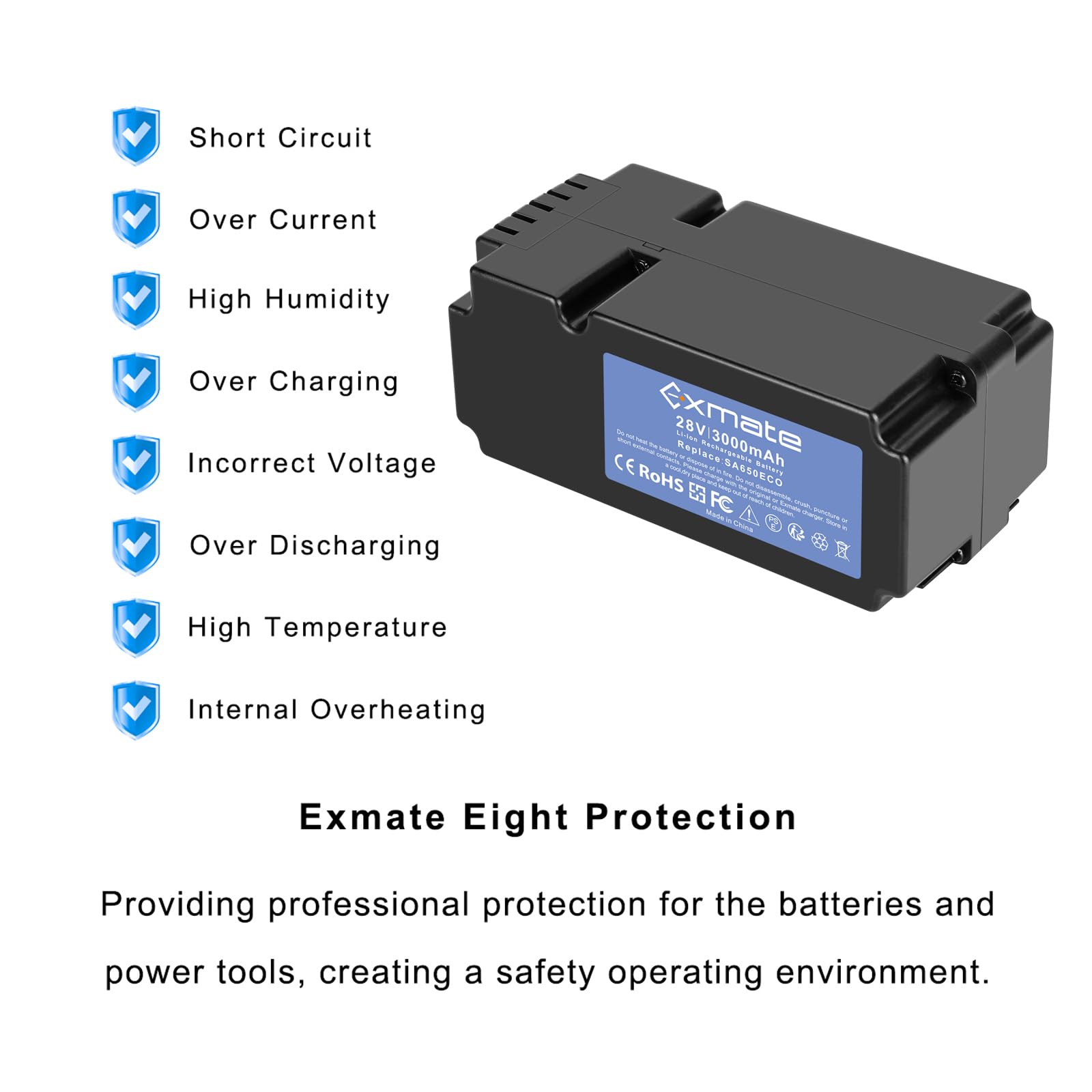 Exmate Akku kompatibel mit Yard Force SA500ECO SA600H SA800PRO SA900 SC600ECO Rasenmäher Rasenroboter (3000mAh, 28V, Li-Ion)