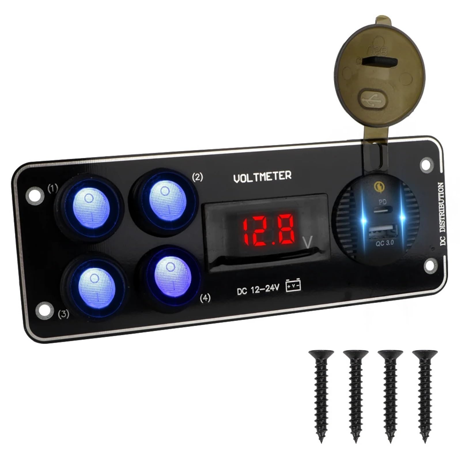 24V 12V Panel przełączników 4 przyciski przełącznik świateł samochodowych ładowarka USB 3.0 zasilacz akcesoria samochodowe do łodzi przyczepa kempingowa ciężarowa(Rood)