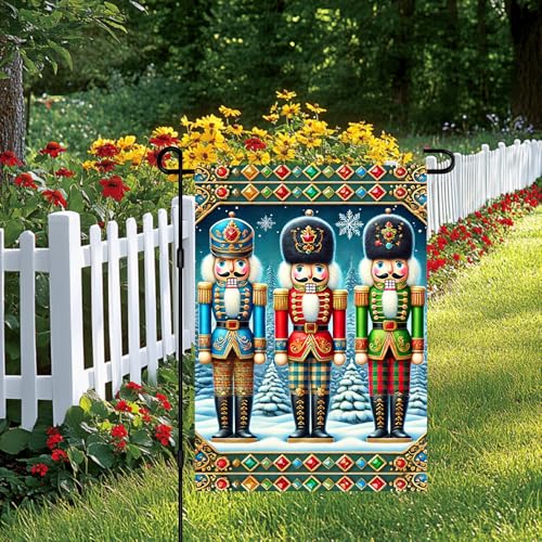 Image of BlissYard Christmas Garden Flag 12x18 Inch Nutcracker Soldier Yard Decor