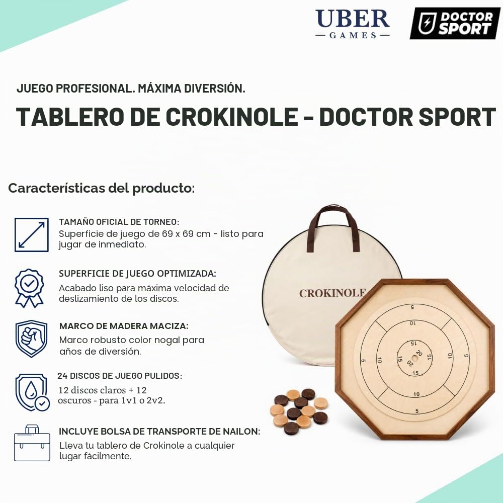 Crokinole, Juego de Estrategia Canadiense, tamaño Oficial 69 x 69 cm, con Hermosas fichas de Juego y Bolsa de Transporte y Almacenamiento