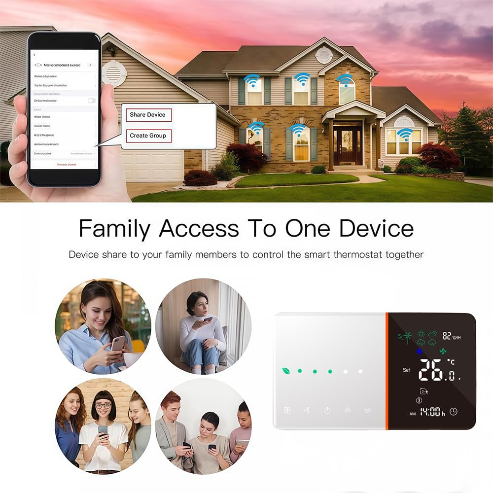 Termostat Wi-Fi - Programowalny termostat z ekranem dotykowym do ogrzewania lub klimatyzacji - pilot zdalnego sterowania z telefonu komórkowego kompatybilny z Alexą, Google Home i IFTTT