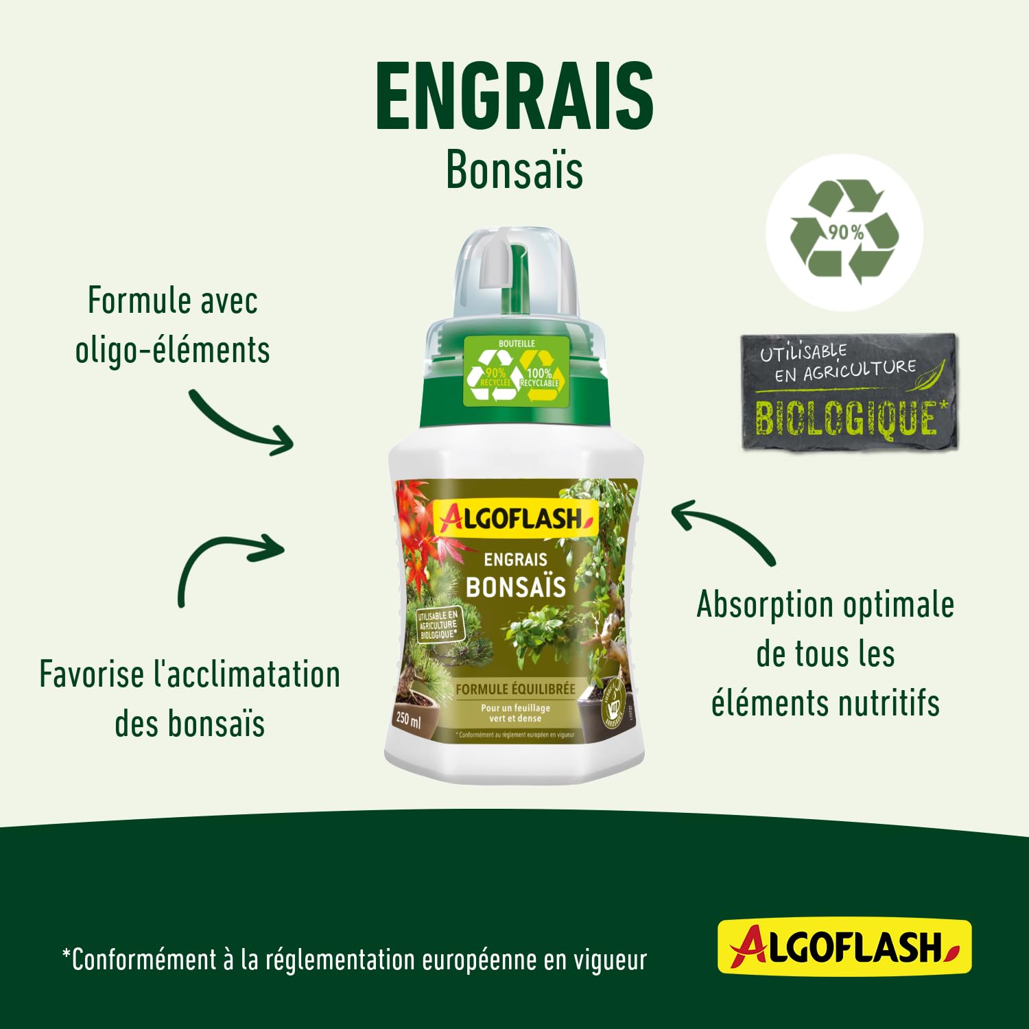 Algoflash Engrais Liquide Bonsaï 250 ML, Utilisable en Agriculture Biologique