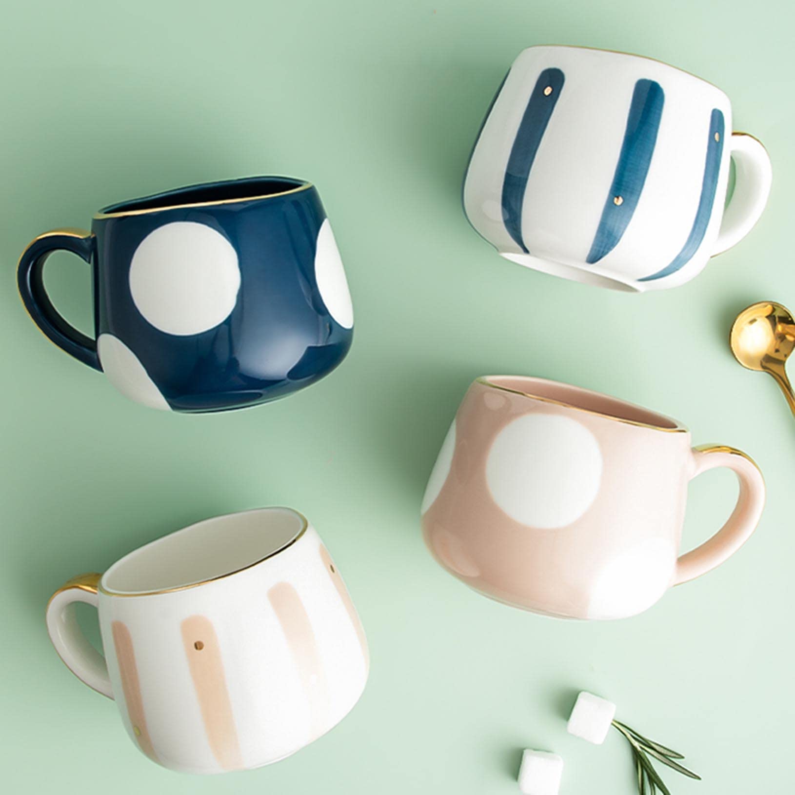 ZALTAS 380 ml piękne, ręcznie malowane ceramiczne filiżanki do kawy, porcelanowe filiżanki do herbaty z wygodnym uchwytem, idealny prezent na Boże Narodzenie/urodziny dla przyjaciół/rodziny, różowe